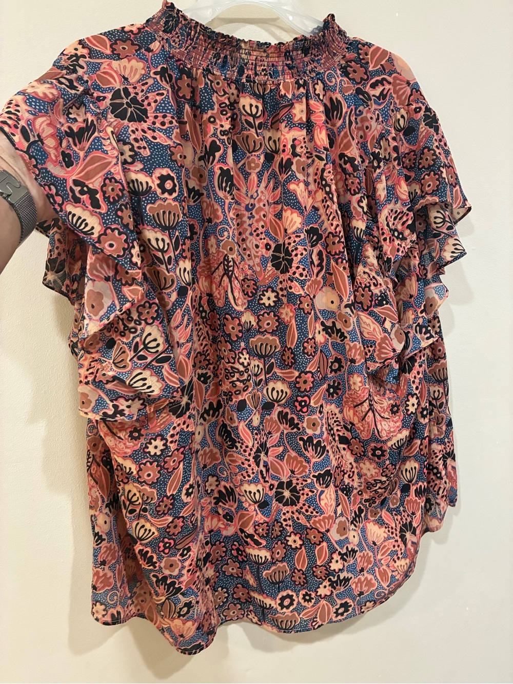 Philosophy Pink & Navy Floral Ruffle Sleeve Blouse - Picture 3 of 6